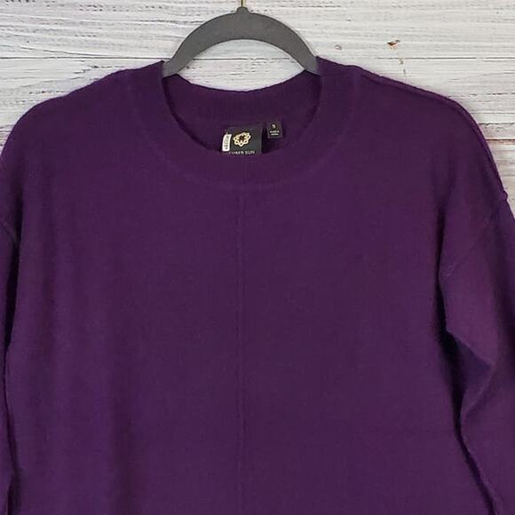 AMBER SUN Cashmere Sweater Purple Scoop Neck Soft Cozy Pullover Oversized Small - Picture 6 of 12